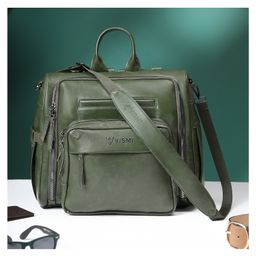 VISMIINTREND Diaper Backpack Bags for Women & Baby Solid Vegan Leather Multi- Compartment Maternity Backpack Travel, Hospital Visit Baby Diaper Bags with Detachable Strap, Trolley Sleeve - Green-image-60