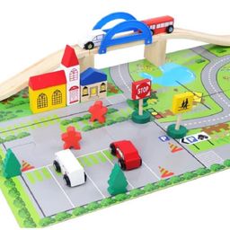 SANJARY 40 Pieces Wooden Rail Over Pass Puzzle Block Set for Kids -Color & Design May Vary image 4