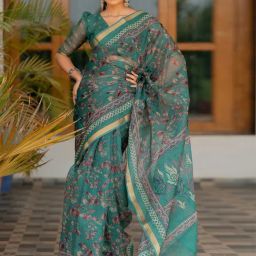 Mirchi Fashion Green Polyester Kota Doria Floral Printed Saree For Women-picture-10