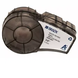 BRADY Continuous Label Roll Cartridge 3/8 inch x 21 ft Autoclavable Vinyl White on Red for Outdoor, 3PXV9-60