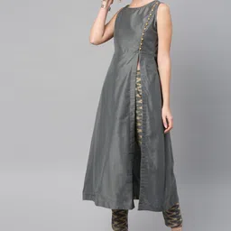Vishudh Women Grey Solid Kurta with Trousers-image-64