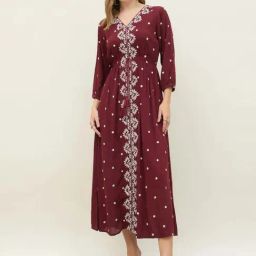 Styli Maroon A-Line Embroidered Dress-image-41