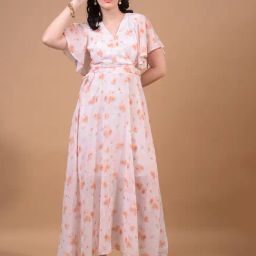 Crimsoune Club Peach Polyester Floral Maxi Dress-image-96