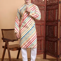 House of Pataudi Men Printed With Chikenkari Work Straight Kurta-21