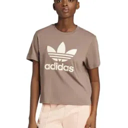 Adidas Originals Brown Cotton Loose Fit Logo Printed Sports T-Shirt-image-94