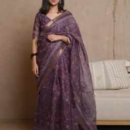 Mirchi Fashion Red Polyester Kota Doria Floral Printed Saree For Women-picture-6