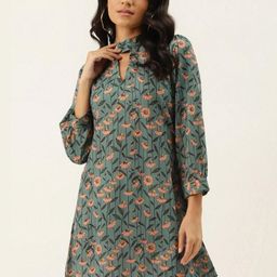 CORSICA Floral Print Keyhole Neck Bishop Sleeve Georgette A-Line Dress-image-75