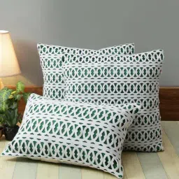 Romee Green & White Polyester Cushion Covers - Set of 3-6