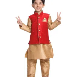 VASTRAMAY Kids Maroon & Rose Gold Self Pattern Kurta Set-image-68