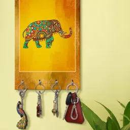999Store Yellow & Red MDF Decorative Wall Mount Key Holder - Set of 1-picture-2