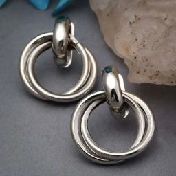 NVR Western Silver Plated Circular Metal Drop Earrings for Women-image-16
