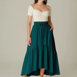 Moomaya Teal Green Regular Fit Skirt-picture-31