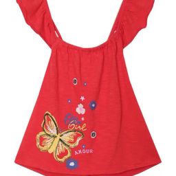 Elle Kids Red Cotton Printed Top-image-99