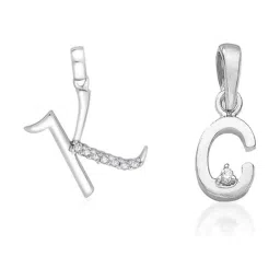 Taraash 92.5 Sterling Silver 'K' & 'C' Initial Letter Couple Pendants-image-61