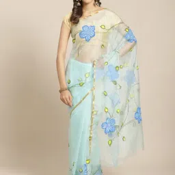 Kalakari India Blue Printed Saree With Unstitched Blouse-image-42