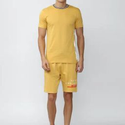 Peter England Yellow Round Neck T-Shirt & Shorts Set-image-79