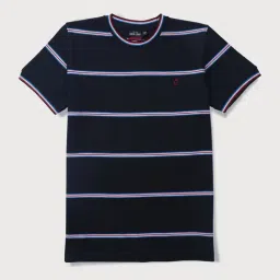 Gini & Jony Kids Navy & Red Cotton Striped T-Shirt-image-35