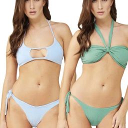 Secrets By ZeroKaata Green & Blue Plain Swimwear Bra Panty Set - Pack Of 2-image-51