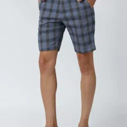 Peter England Blue Slim Fit Checks Shorts-picture-14