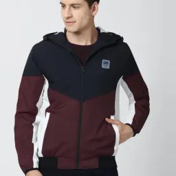 Peter England Casuals Maroon Regular Fit Colour Block Hooded Jacket-picture-11