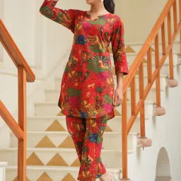 Rain and Rainbow Red Cotton Printed Co-Ords Set image 3