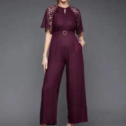 Miss Chase Wine Lace Jumpsuit-image-9