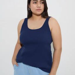 Gia by Westside Navy Ribbed-Textured Cotton-Blend Tank Top-28