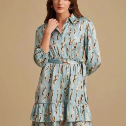 Kazo Light Blue Printed A Line Dress-picture-22