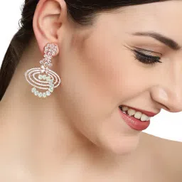 Aatmana American Diamond Crescent Shaped Green Dangler Earrings for Women image 3