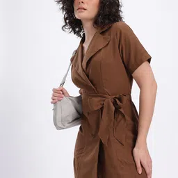 glitchez Chocolate Mousse Double-Breasted Blazer Style Dress With Belt-image-11
