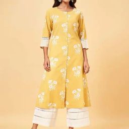 Rangmanch by Pantaloons Amber Yellow Cotton Printed A Line Kurta-image-12