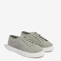 LUNA BLU by Westside Grey Floral Embroidered Lace-Up Sneakers-picture-17
