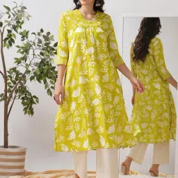 Kami Kubi Yellow Cotton Floral Kurti-picture-48