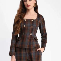 MADAME Brown Chequered Top-image-52