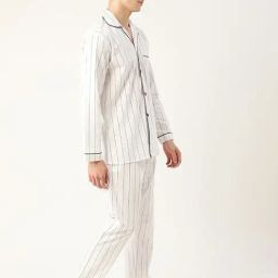 Hancock White Cotton Regular Fit Stripes Lounge Sets-picture-27