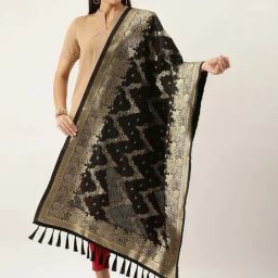 Silk Land Black Woven Pattern Dupatta-picture-41