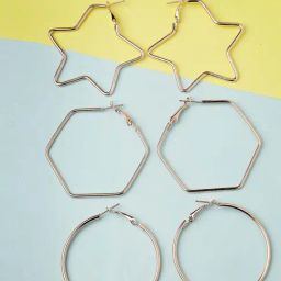 NVR Gold-Plated Geometric Hoop Earrings for Women - Set Of 3-image-22
