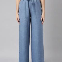 SHOWOFF Blue Regular Fit Mid Rise Palazzos-13
