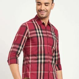 Camla Wine Cotton Regular Fit Checked Shirt-picture-9
