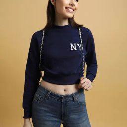 Forever 21 Navy Graphic Print Crop Sweatshirt-picture-47