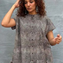 Chidiyaa Black Soil Amber Horizon Blockprinted Cotton Top-image-93