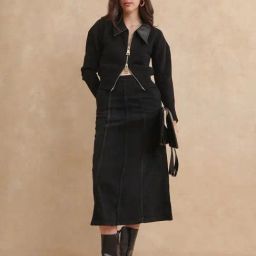RAREISM Black Cotton Solid Skirt-picture-29