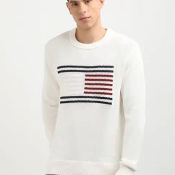 Tommy Hilfiger White Cotton Relaxed Fit Self Pattern Pullover-picture-11