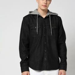 GAP Black Regular Fit Solid Hooded Shirt-picture-32