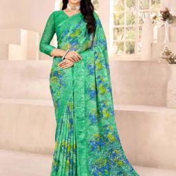 Saree Mall Light Green Chiffon Self Saree with Blouse Piece-image-76