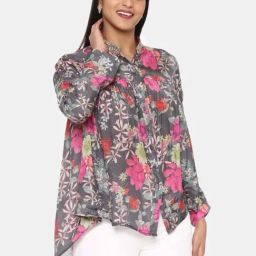 Asmi By Mayank Modi Black & Pink Printed Comfort Short Muslin Shirt-image-33