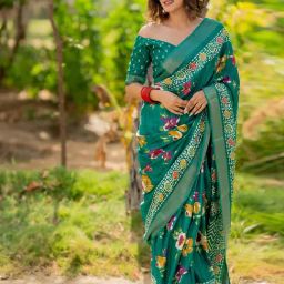 Mirchi Fashion Green Silk Blend Floral Printed Saree For Women-picture-20