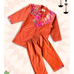 Peekaaboo Kids Boys Floral Printed Panelled Pure Cotton Kurta with Pyjamas-picture-21