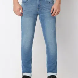 Spykar Blue Cotton Blend Slim Solid Jeans-image-13