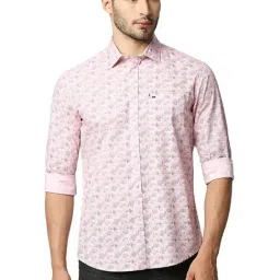 Basics Chalk Pink Cotton Slim Fit Printed Shirt-image-23